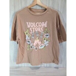 Volcom Stone Skeleton Graphic Tee XS Brown Cotton T-Shirt Festival Style